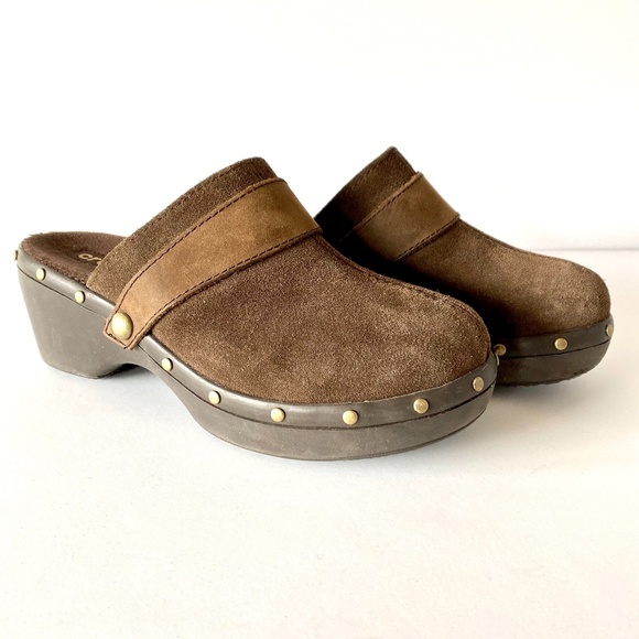CROCS Shoes - Crocs Brown Suede Studded Leather Clog SZ 8
